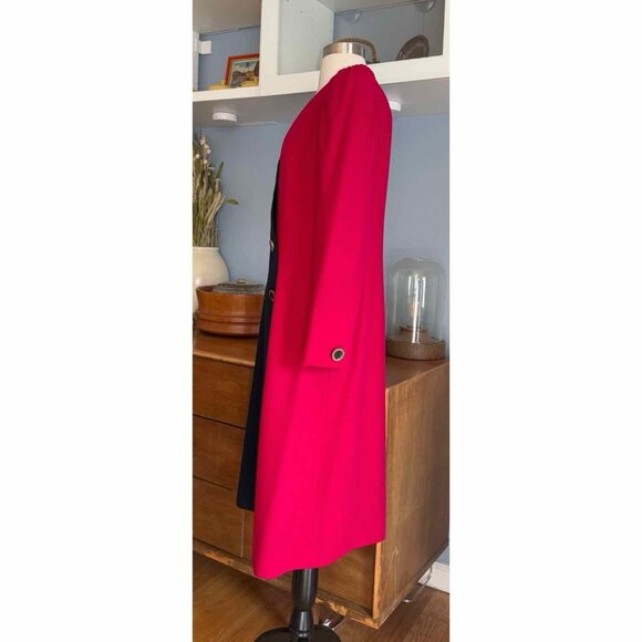 Vintage 80’s Lilli Ann Sheath Dress Button Front Wool Colorblock L Navy Pink - Picture 4 of 13